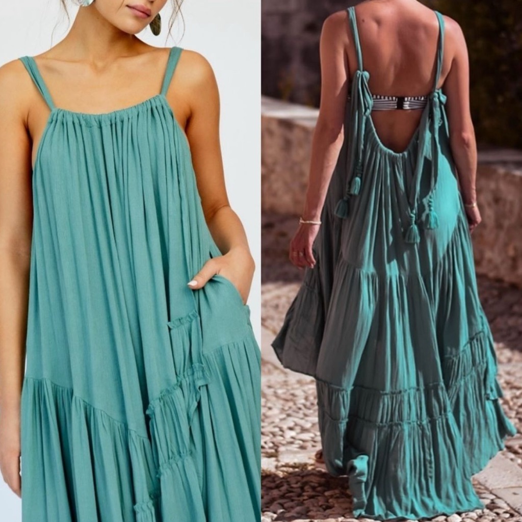 Free People Bare It All Maxi Endless Summer Blue Teal